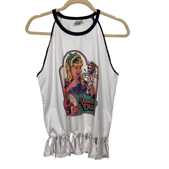 My First Voodoo Doll Tops - My First Voodoo Doll M Graphic Halter Tank Top White Rocker Punk Goth